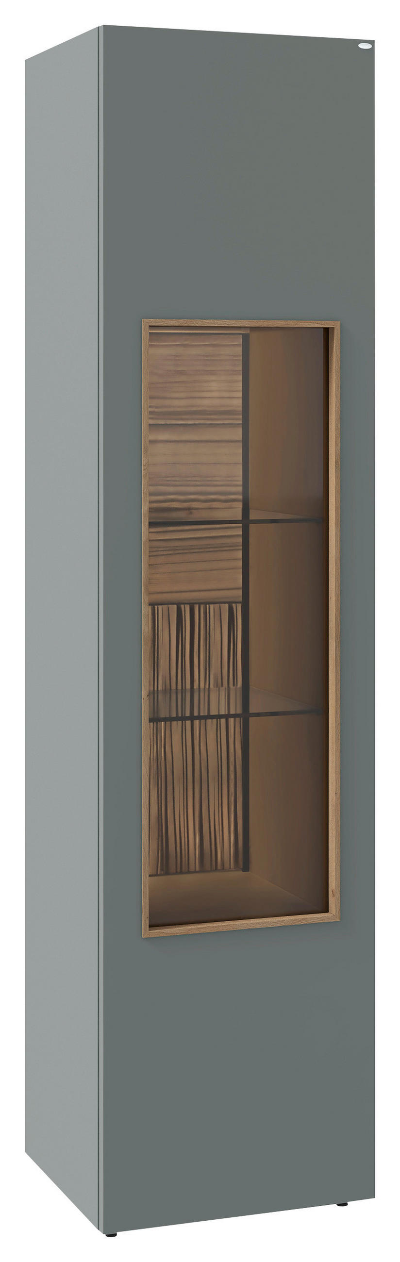 VITRINE VLACERA LIVING in furniert Wildeiche Wildeiche, Graugrün  - Wildeiche/Graugrün, Design, Glas/Holz (48/194/45cm) - Voglauer