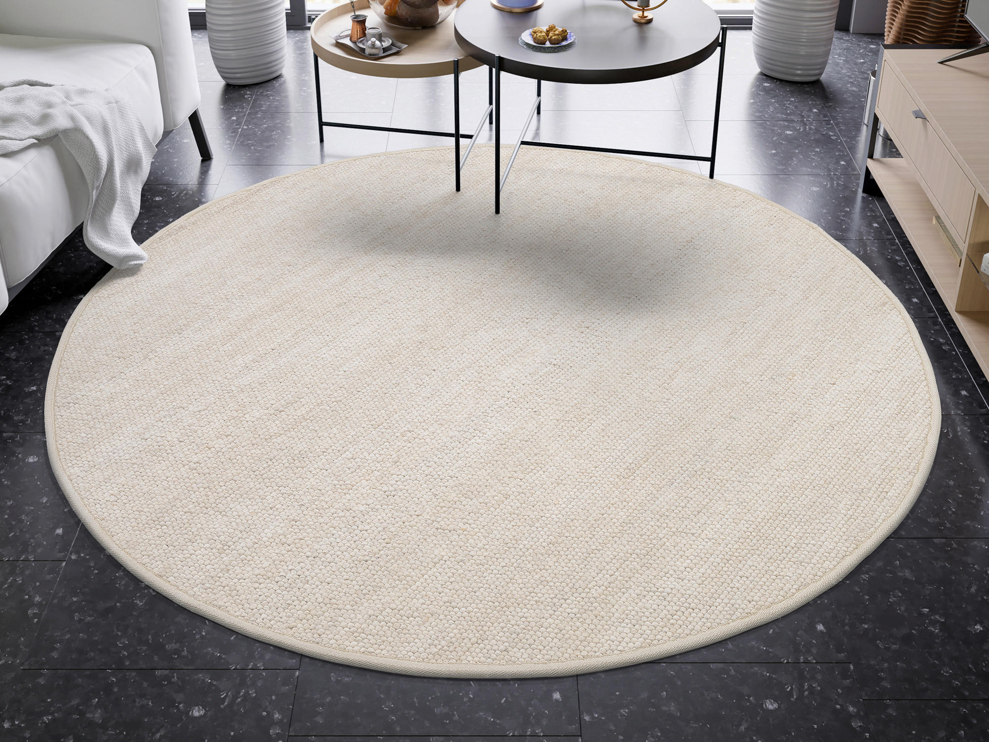 HANDWEBTEPPICH 150/150 cm Helsinki Naturfarben, Weiß  - Naturfarben/Weiß, Basics, Textil (150/150cm) - Linea Natura