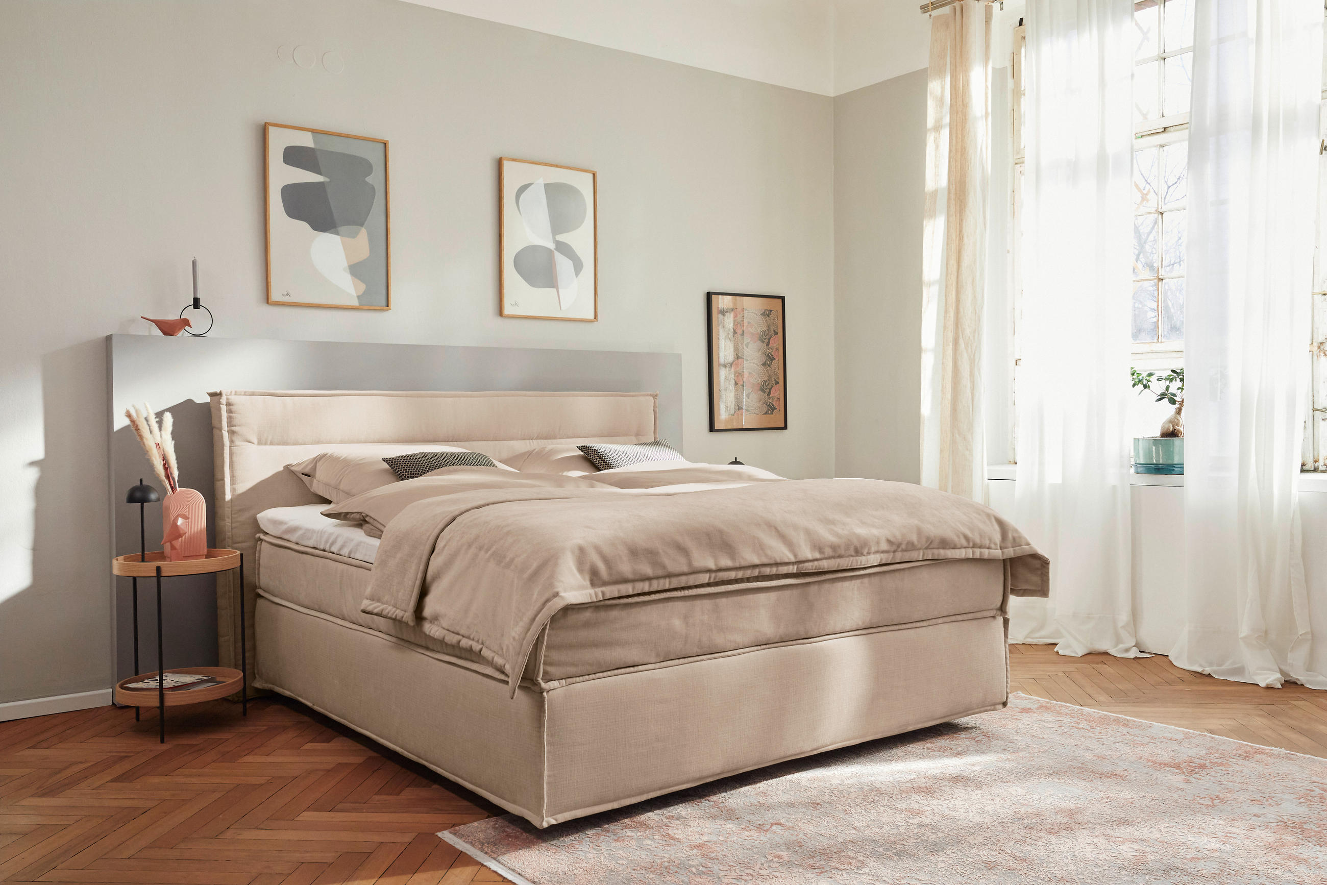 BOXSPRINGBETT 180/200 cm  in Beige  - Beige/Schwarz, Design, Textil (180/200cm) - Musterring