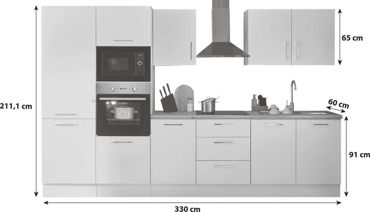 KÜCHENBLOCK 330 cm   in Schwarz, Eiche Artisan  - Schwarz/Eiche Artisan, Basics, Holzwerkstoff/Metall (330cm) - P & B