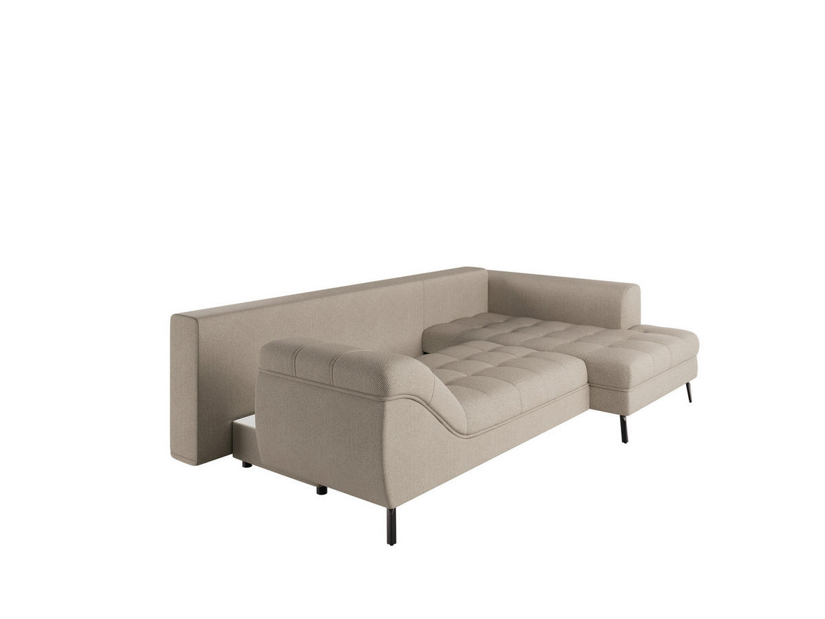 Ecksofa inkl. Funktionen in Webstoff Naturfarben  - Schwarz/Naturfarben, Modern, Textil/Metall (279/177cm)
