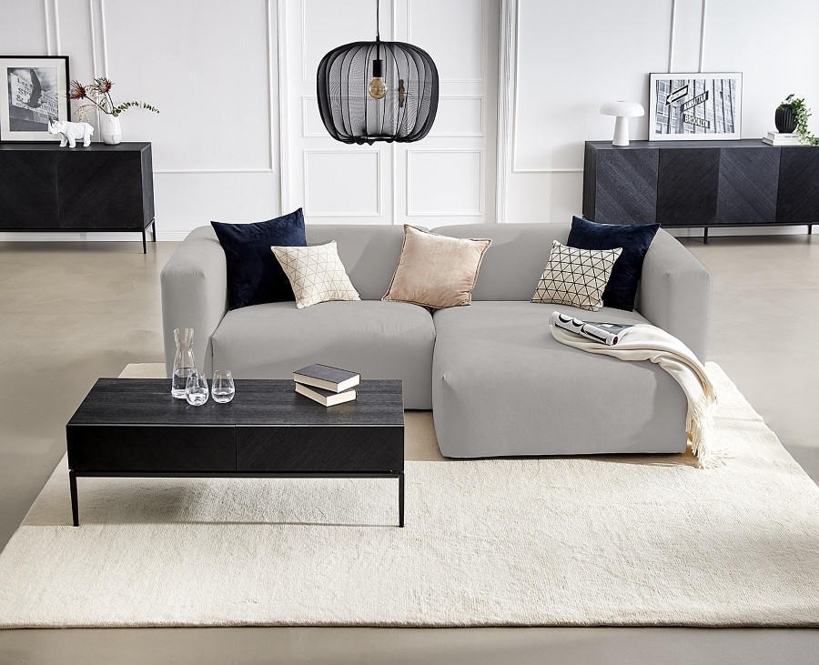 ECKSOFA in Struktur Grau  - Grau, Modern, Textil (255/72/160cm) - Trendmanufaktur