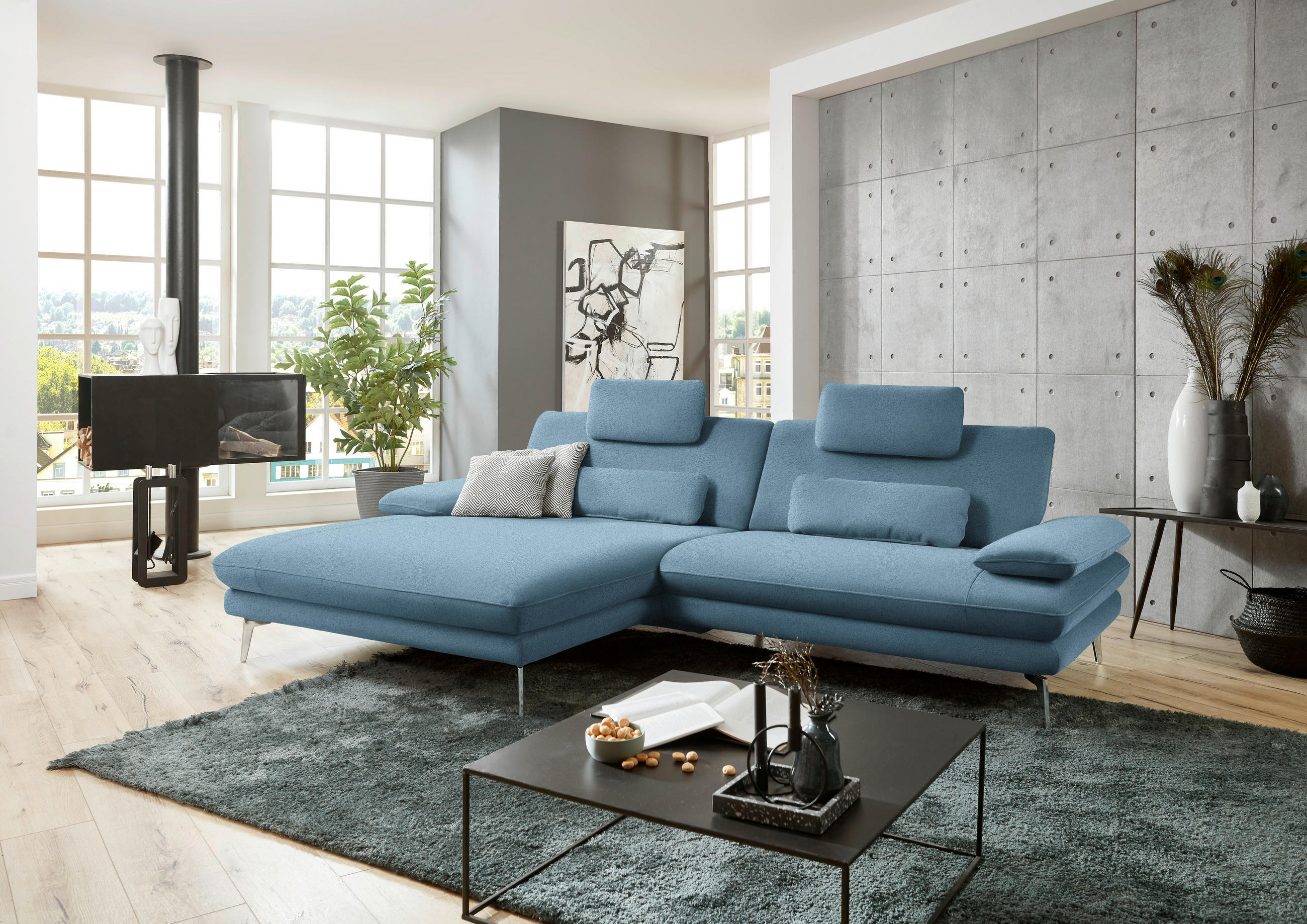 ECKSOFA Blau Webstoff  - Blau/Schwarz, Design, Textil/Metall (184/284cm) - Dieter Knoll