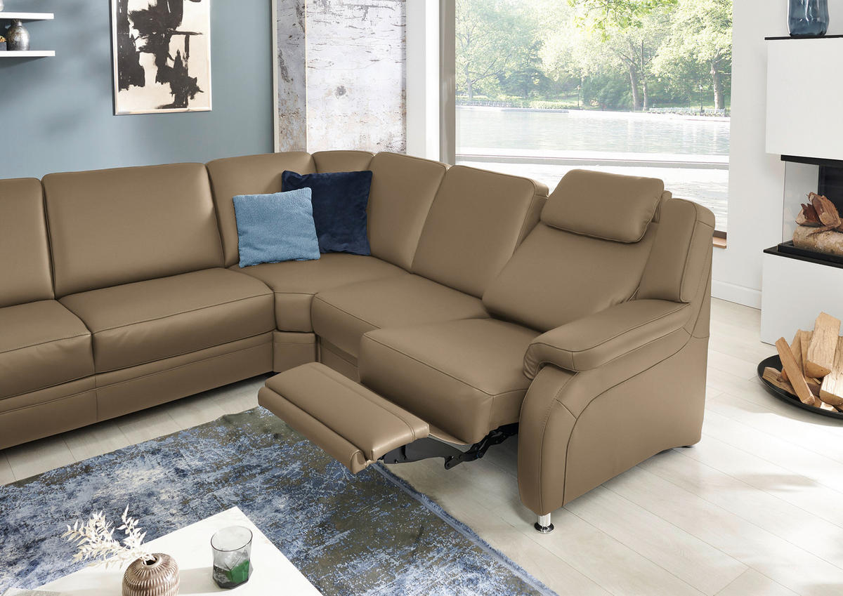 WOHNLANDSCHAFT Echtleder Khaki  - Khaki/Alufarben, Konventionell, Leder/Metall (165/329/239cm) - Beldomo Premium
