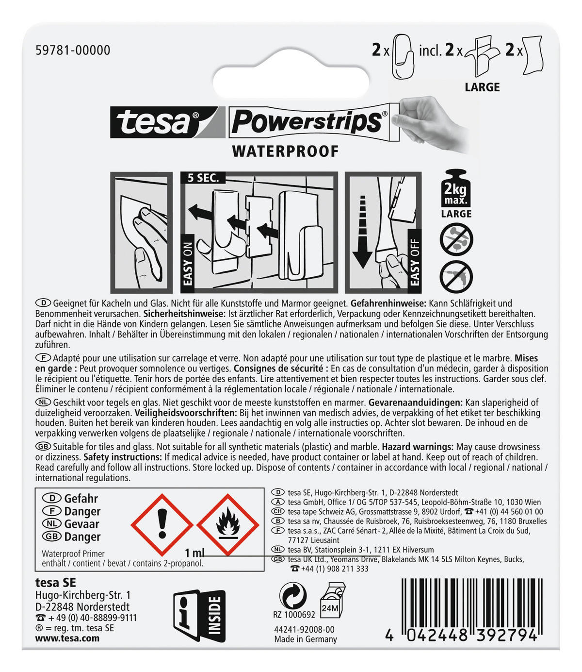 KLEBEHAKEN 2 Stück  in Weiß  - Weiß, Basics, Kunststoff (12/14/3cm) - Tesa