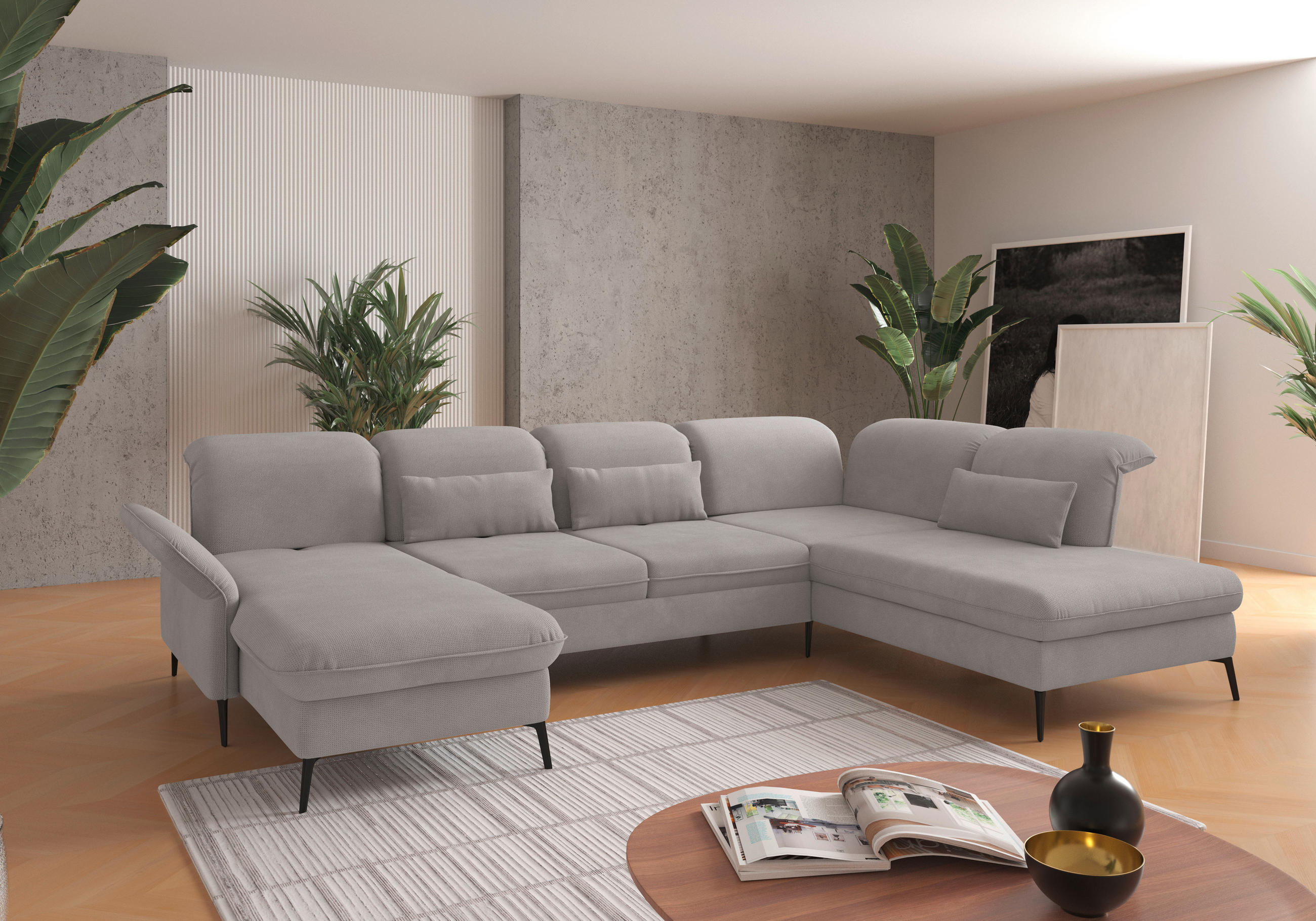 WOHNLANDSCHAFT in Flachgewebe Silberfarben  - Silberfarben/Schwarz, Konventionell, Textil/Metall (198/359/231cm) - Sit & More