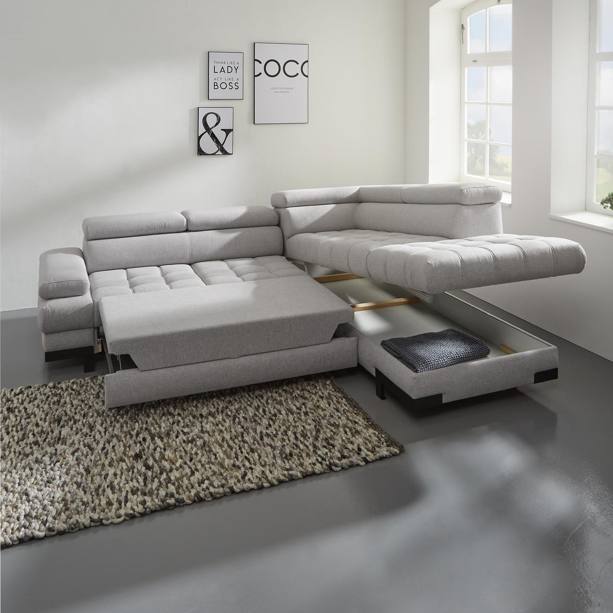 ECKSOFA Anthrazit Webstoff  - Anthrazit/Schwarz, Design, Textil/Metall (263/223cm) - Welnova