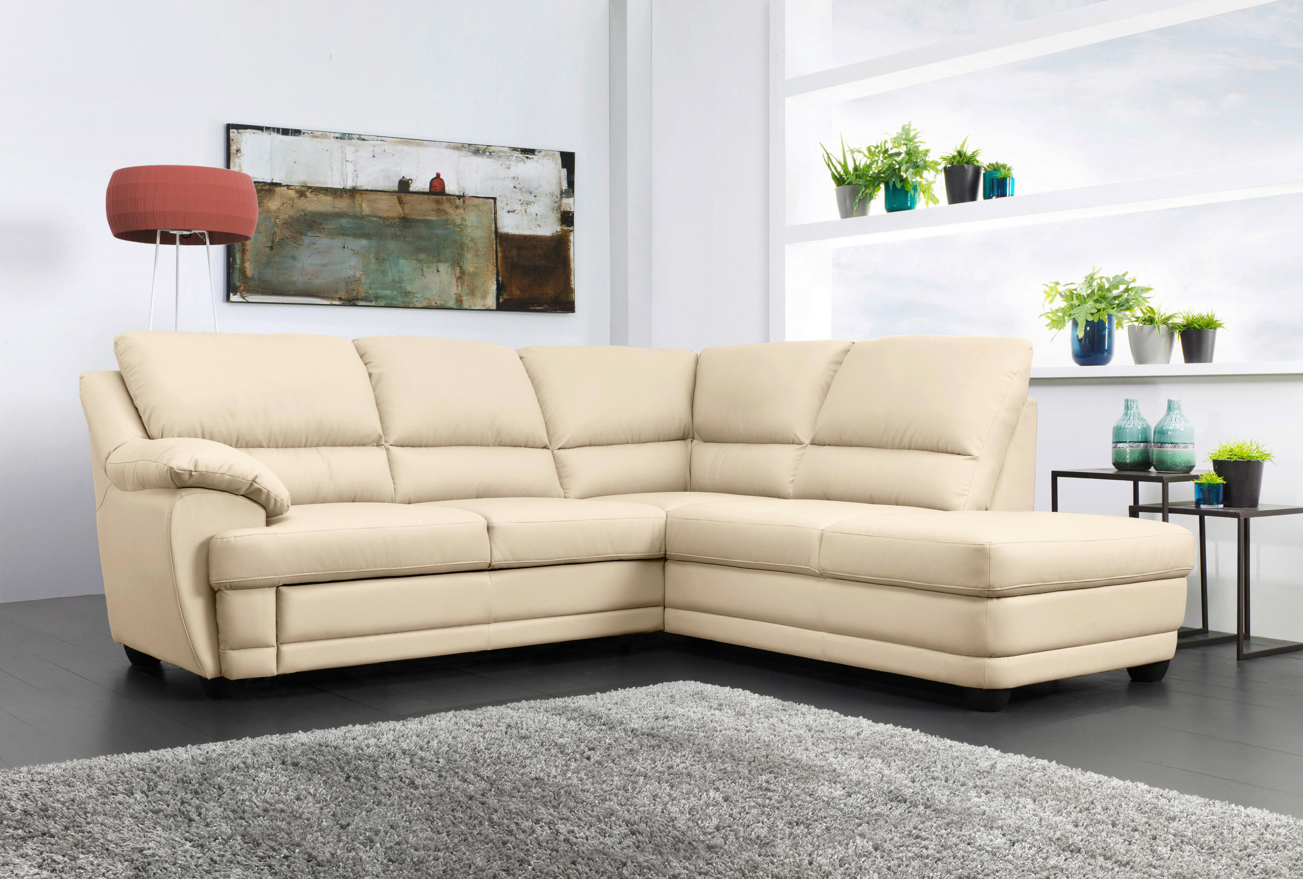 ECKSOFA in Lederlook Beige  - Beige, Design, Kunststoff/Textil (245/225cm) - Livetastic