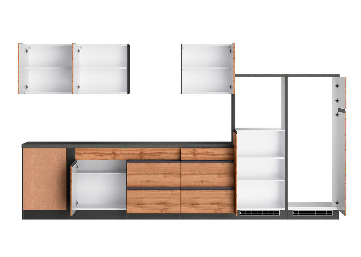 KÜCHENLEERBLOCK 360 cm   in Eiche Wotan  - Eiche Wotan, Design, Holzwerkstoff (360cm) - Held