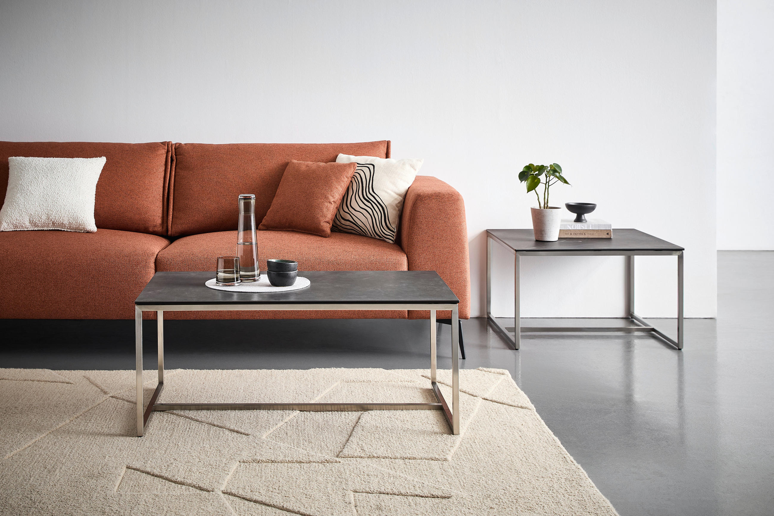 COUCHTISCH ESG 70/70/42 cm quadratisch Anthrazit, Edelstahlfarben  - Edelstahlfarben/Anthrazit, Design, Glas/Keramik (70/70/42cm) - Novel