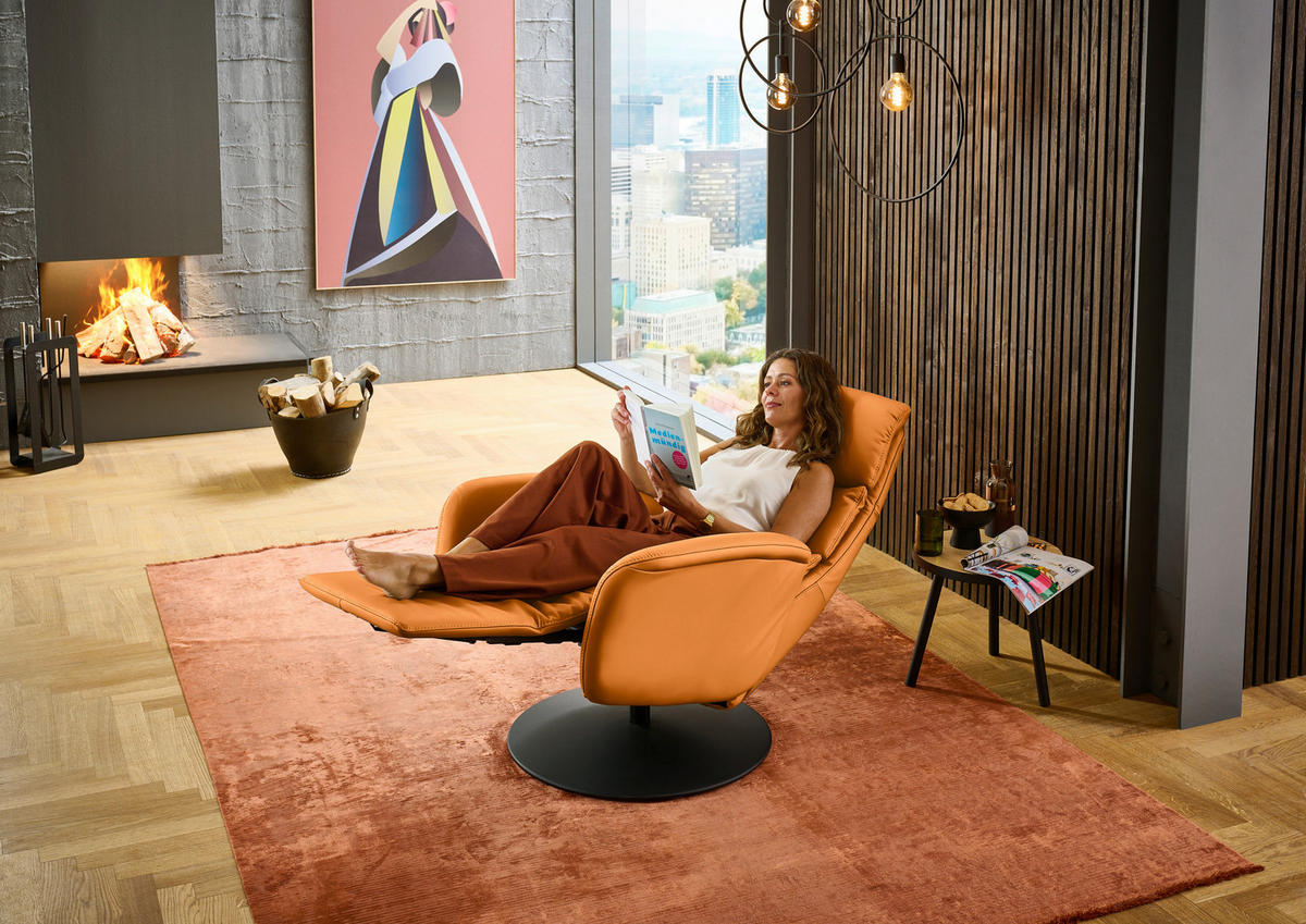 RELAXSESSEL in Leder Currygelb  - Currygelb/Schwarz, Design, Leder/Metall (76/108/86cm) - Dieter Knoll