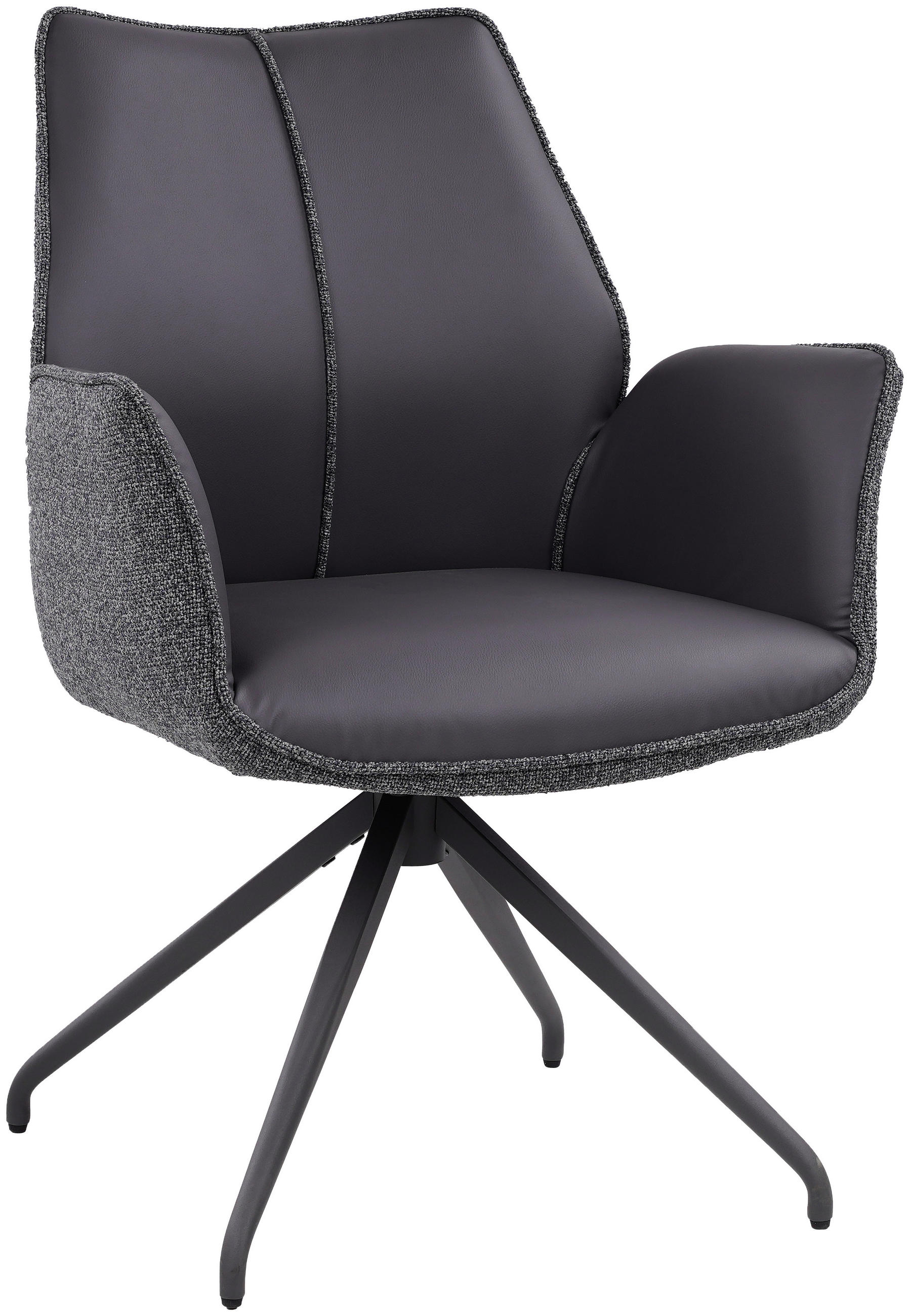 ARMLEHNSTUHL  in Eisen Lederlook, Leinenoptik  - Schwarz/Grau, KONVENTIONELL, Textil/Metall (61/82,5/61cm) - Livetastic