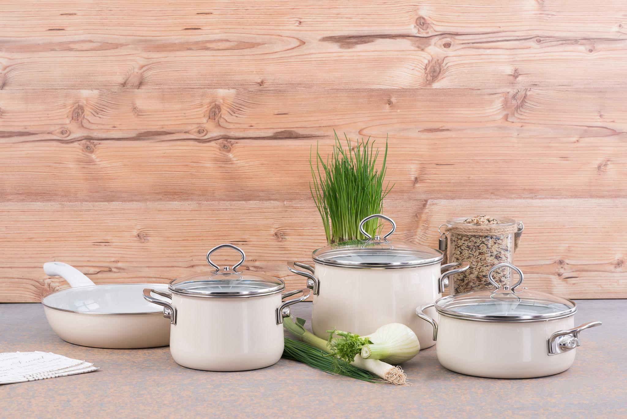 Kochtopfset Avorio 7-teilig  - Beige, Basics, Glas/Metall (48,5/28,5/24cm) - Riess