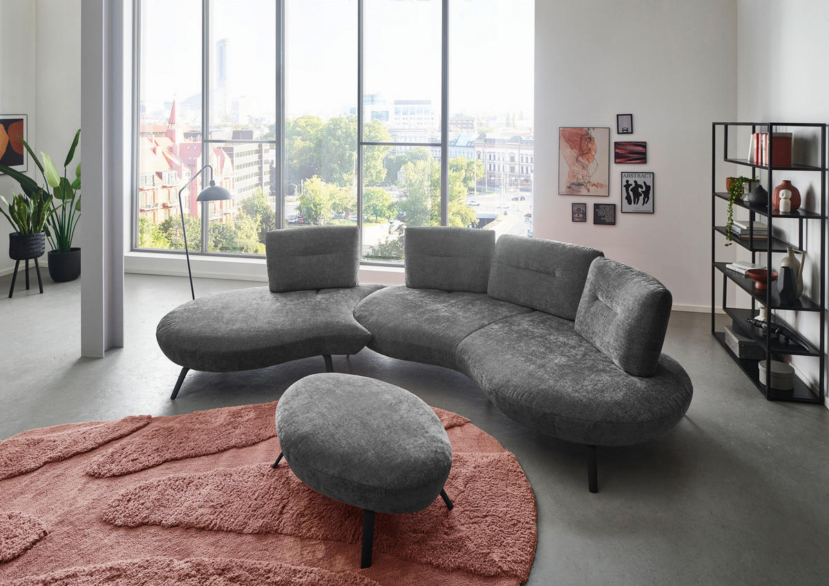 BIGSOFA Flachgewebe Anthrazit  - Anthrazit/Schwarz, Design, Textil/Metall (456/93/138cm) - Moderano