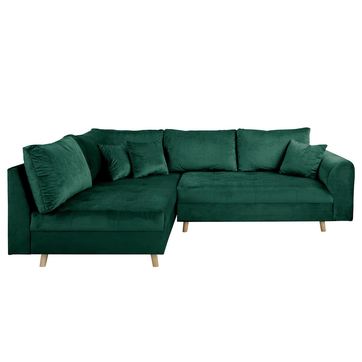 ECKSOFA inkl. Hocker Ariella in Samt Grün  161/231 cm  - Naturfarben/Grün, Design, Holz/Textil (161/231cm) - Livetastic