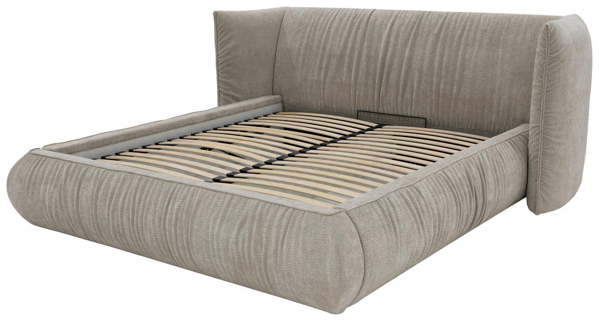 POLSTERBETT 180/200 cm,  in Beige, gepolstertes Kopfteil, Lattenrost, Bettkasten,  - Beige/Schwarz, Design, Holz/Kunststoff (180/200cm) - Chameo
