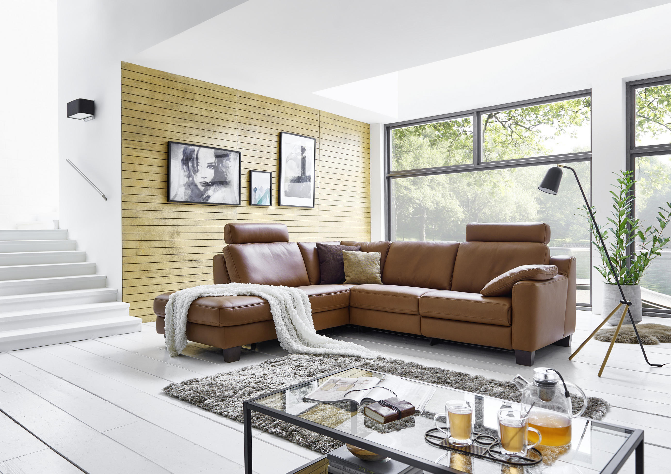 ECKSOFA in Echtleder Braun  235/259 cm  - Eichefarben/Braun, Design, Leder/Holz (235/259cm) - Valdera