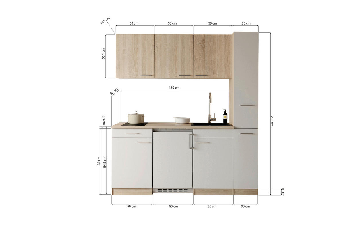 KUHINJSKI BLOK - barve hrasta/bela, Design, umetna masa/leseni material (180cm) - Respekta