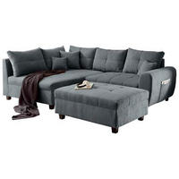 ECKSOFA inkl. Hocker Anthrazit Mikrovelours  - Anthrazit/Schwarz, Basics, Kunststoff/Textil (176/248cm) - MID.YOU