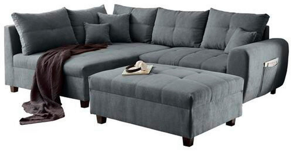 ECKSOFA inkl. Hocker Anthrazit Mikrovelours  - Anthrazit/Schwarz, Basics, Kunststoff/Textil (176/248cm) - MID.YOU