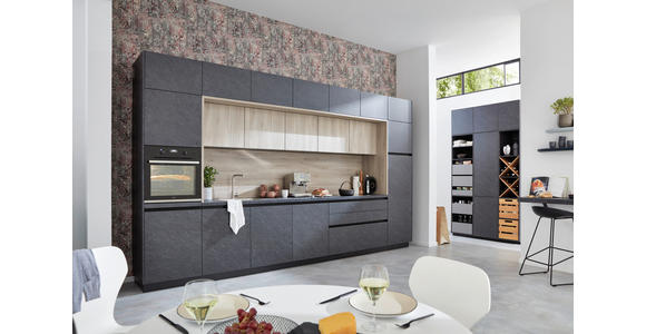 EINBAUKÜCHE   - Schieferfarben/Eschefarben, Basics, Holzwerkstoff - Novel