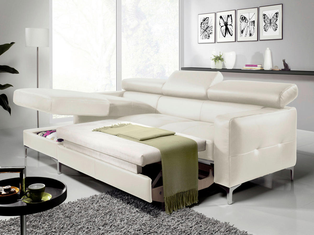 ECKSOFA in Echtleder Hellgrau  168/227 cm  - Chromfarben/Hellgrau, Design, Leder/Metall (168/227cm) - Livetastic