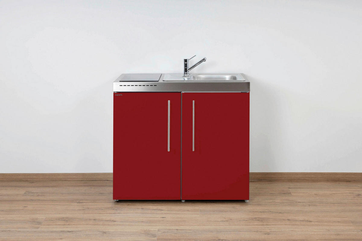 MINIKÜCHE  100/89/60 cm  in Bordeaux  - Edelstahlfarben/Bordeaux, Basics, Metall (100/89/60cm)
