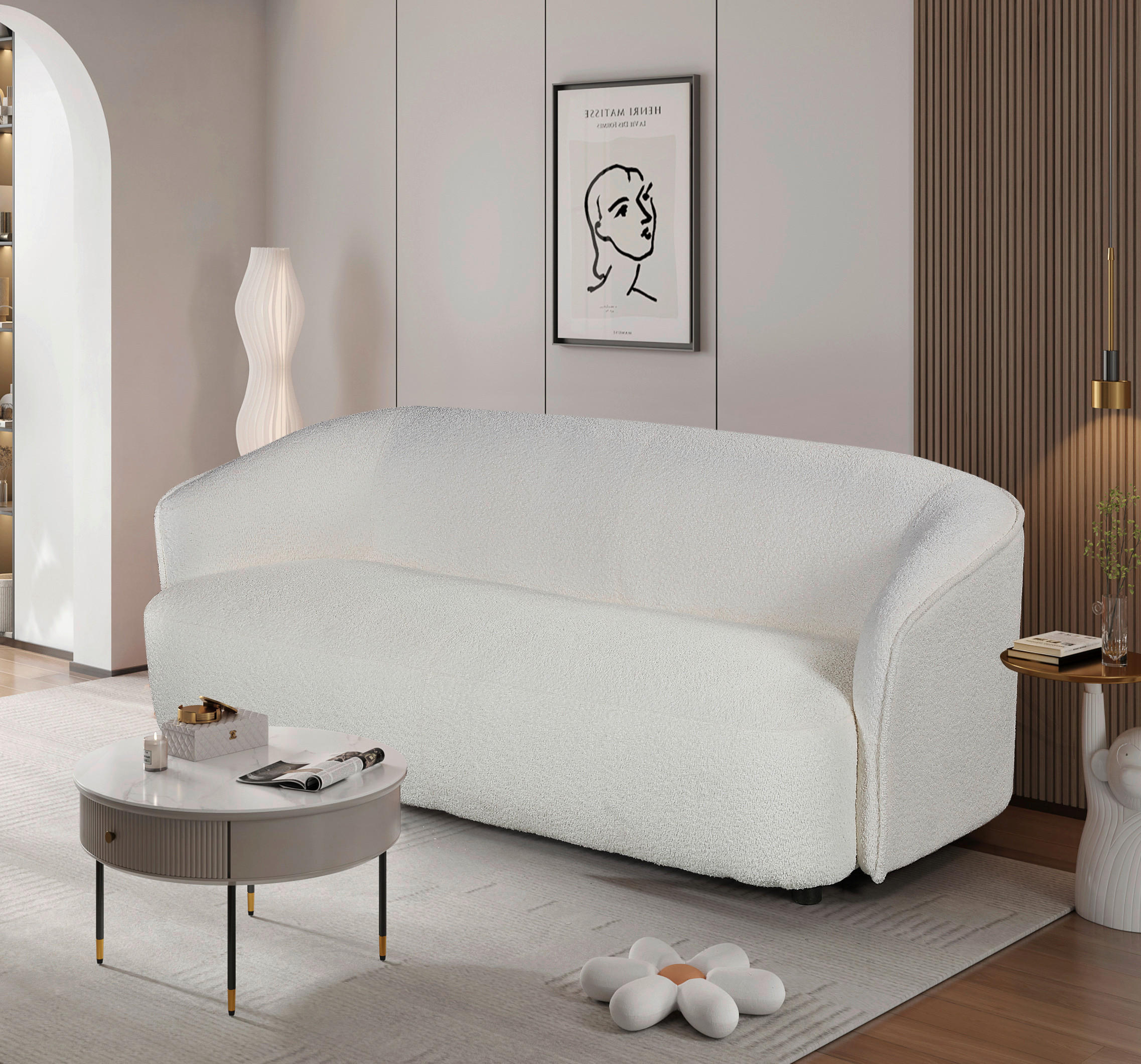 3-SITZER-SOFA Bouclé Creme  - Creme/Schwarz, MODERN, Kunststoff/Textil (197/69/92cm) - MID.YOU