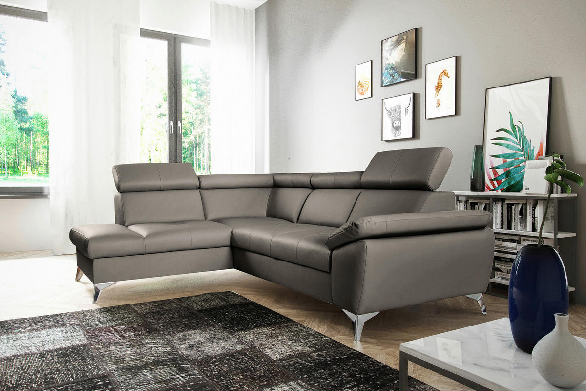 CANAPEA MODULARĂ piele nămol  - nămol/culoare crom, metal/piele (197/252cm) - Celina Home