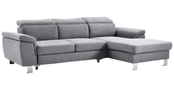 ECKSOFA inkl. Funktionen Hellgrau Webstoff  - Silberfarben/Hellgrau, Design, Textil/Metall (250/167cm) - Xora