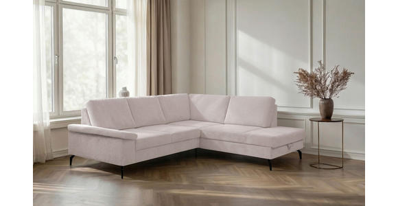 ECKSOFA inkl. Funktionen Creme Velours Bettkasten, Sitzvorzug  - Creme/Schwarz, KONVENTIONELL, Textil/Metall (253/206cm) - Venda