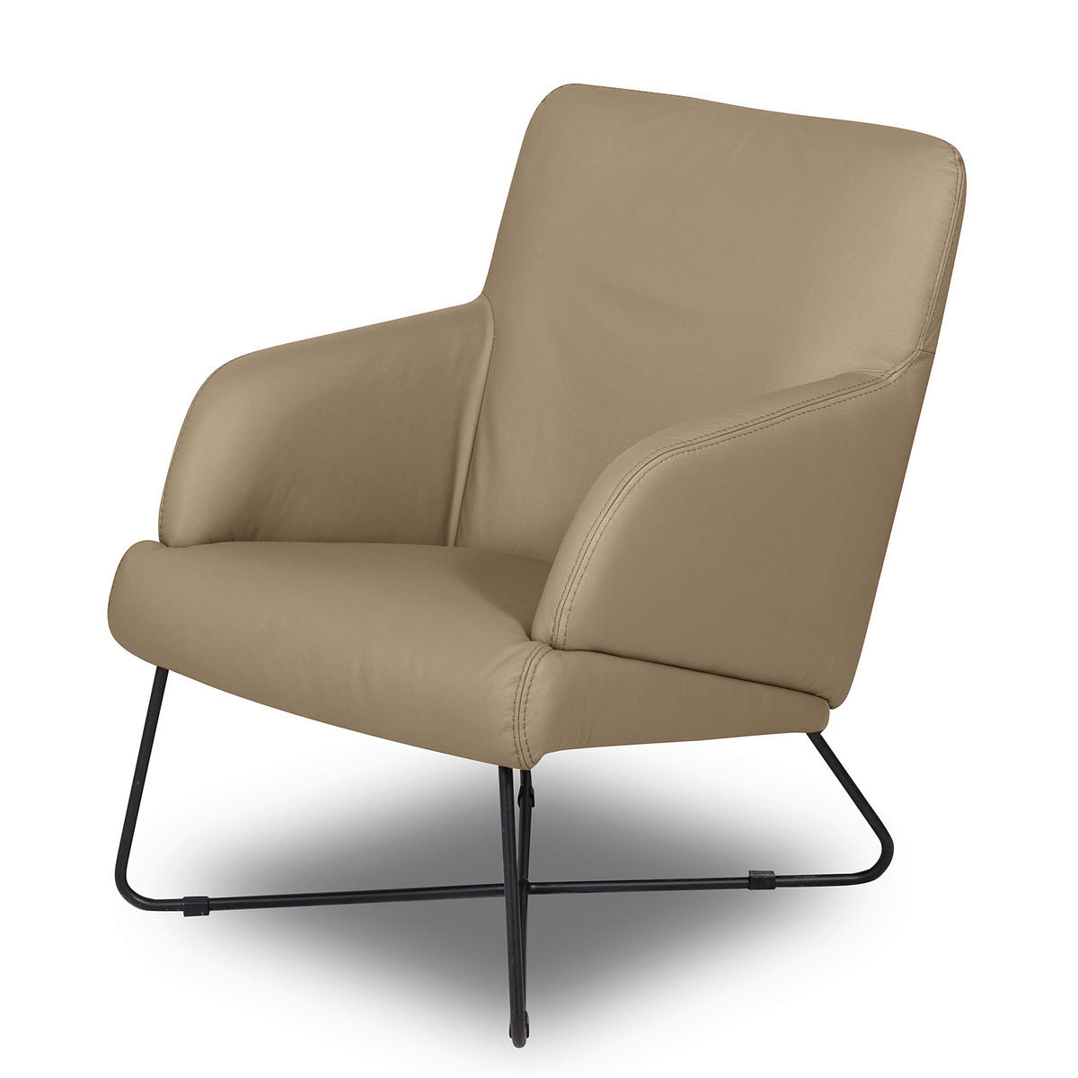 SESSEL in Echtleder Hellgrau  - Hellgrau/Schwarz, Design, Leder/Metall (67/87/74cm) - Livetastic