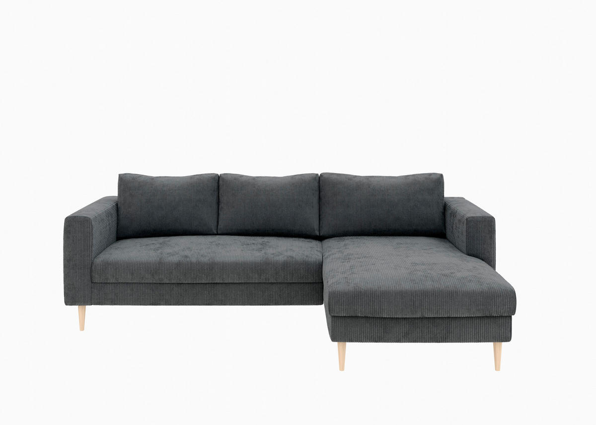ECKSCHLAFSOFA  mit Rücken echt, Armteil links, Armteil rechts Cord Dunkelgrau  - Dunkelgrau/Buchefarben, MODERN, Holz/Textil (232/161cm) - Trendmanufaktur