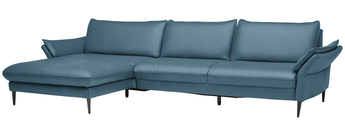 ECKSOFA in Echtleder Hellblau  - Schwarz/Hellblau, Design, Leder/Metall (172/334cm) - Valdera