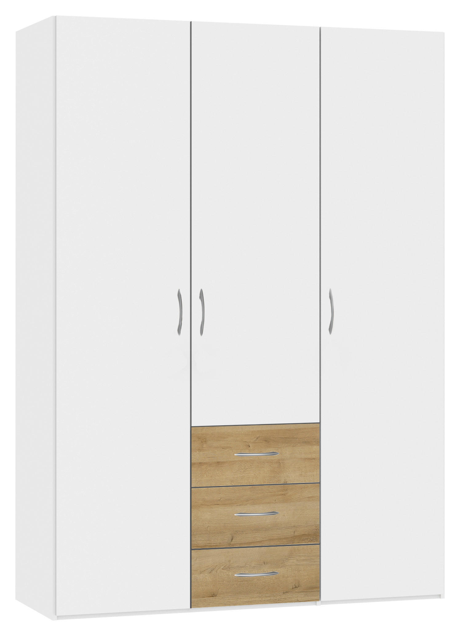 KLEIDERSCHRANK 152/215/59 cm 3-türig Weiß, Eichefarben - Eichefarben/Silberfarben, Design, Holzwerkstoff (152/215/59cm) - Boxxx