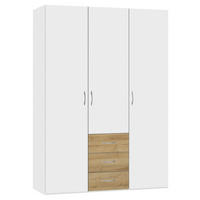 KLEIDERSCHRANK 152/215/59 cm 3-türig Weiß, Eichefarben  - Eichefarben/Silberfarben, Design, Holzwerkstoff (152/215/59cm) - Boxxx