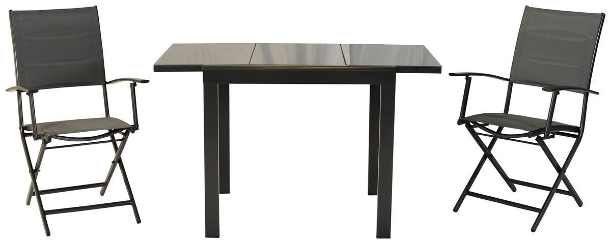 GARTENSET 3-teilig  - Graphitfarben/Grau, MODERN, Textil/Metall - Gardenson