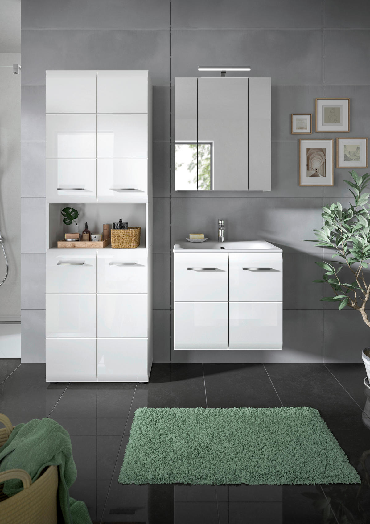 BADEZIMMER 3-teilig  in 120 cm  - Weiß Hochglanz/Silberfarben, MODERN, Keramik/Holzwerkstoff (120cm) - MID.YOU