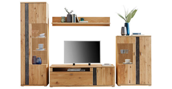 WOHNWAND  in Eichefarben  327,4/208,6/50,2 cm  - Eichefarben/Silberfarben, KONVENTIONELL, Glas/Holz (327,4/208,6/50,2cm) - Voleo