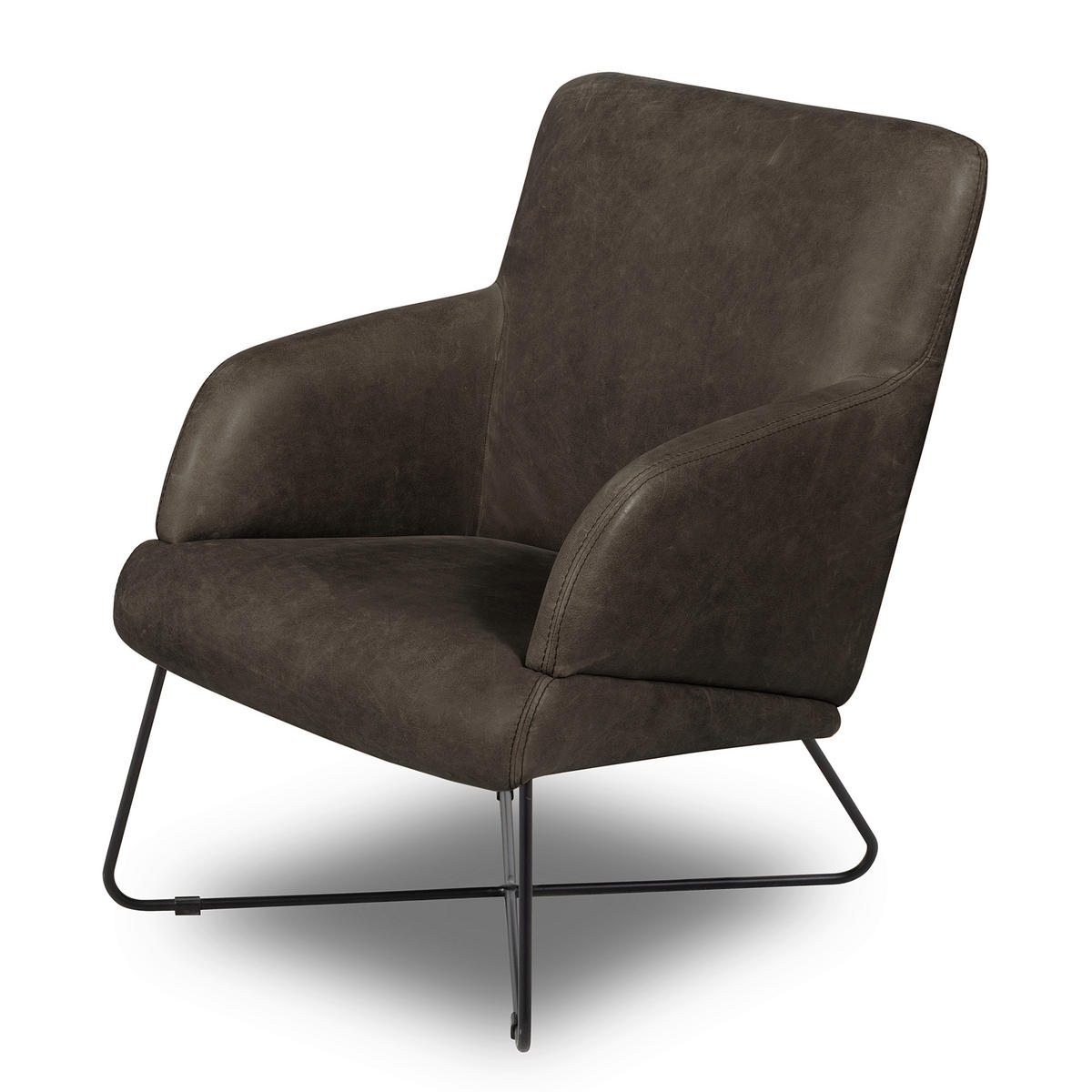 SESSEL in Echtleder Fango  - Fango/Schwarz, Design, Leder/Metall (67/87/74cm) - Livetastic