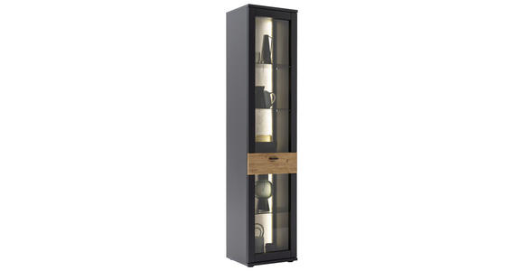 VITRINE in furniert, massiv Grau, Schwarz, Eichefarben - Eichefarben/Anthrazit, Design, Glas/Holzwerkstoff (45/201/37cm) - Novel