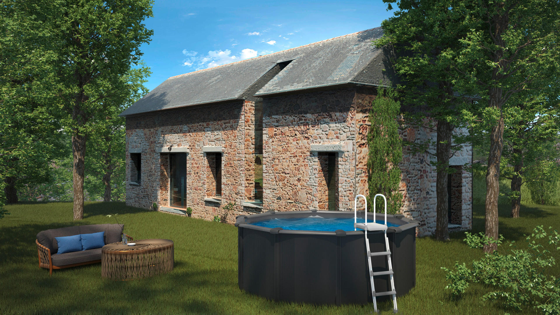 POOL GRE POOL KIT350GF 2023 350/120 cm  - Graphitfarben, KONVENTIONELL, Metall (350/120cm) - Gre