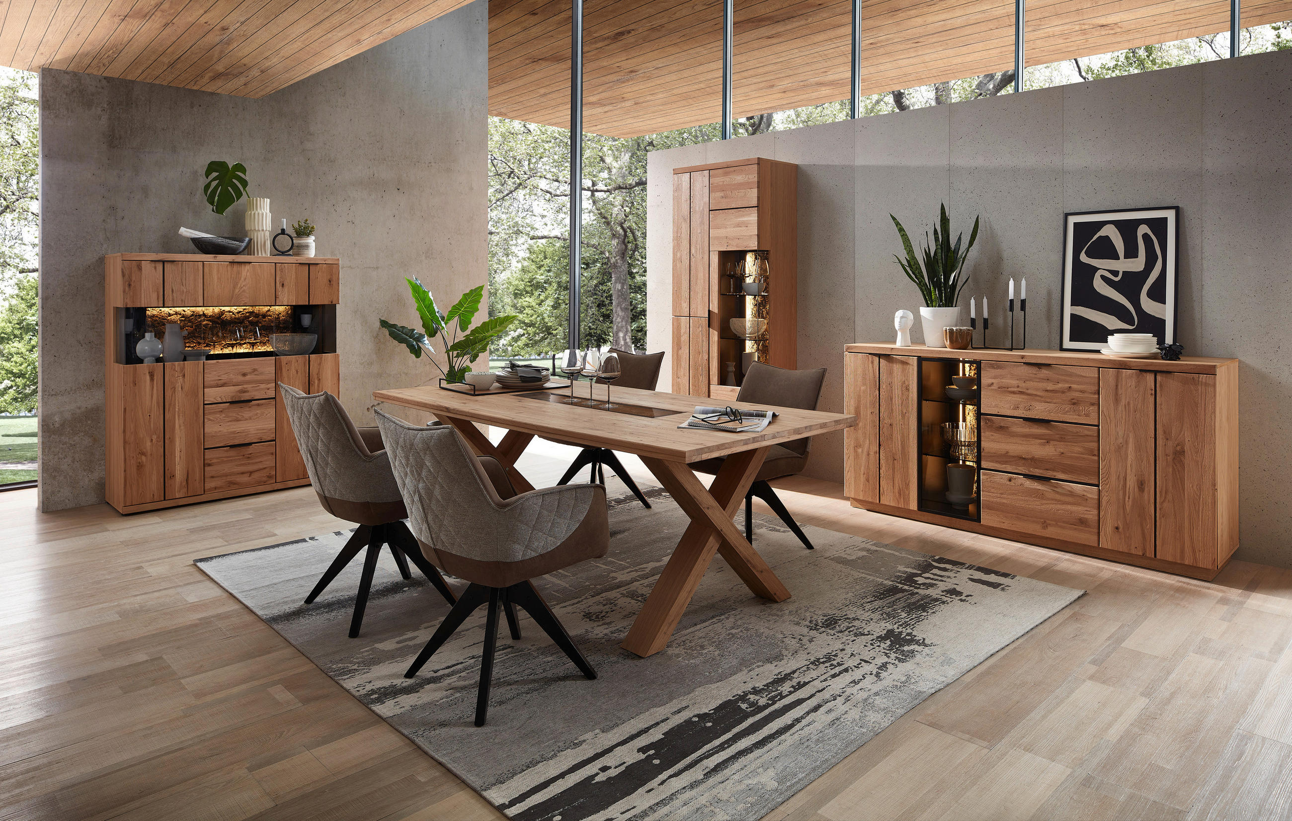ESSTISCH in Holz, Glas, Holzwerkstoff  - Wildeiche/Schwarz, Natur, Glas/Holz (200/78/100cm) - Livetastic