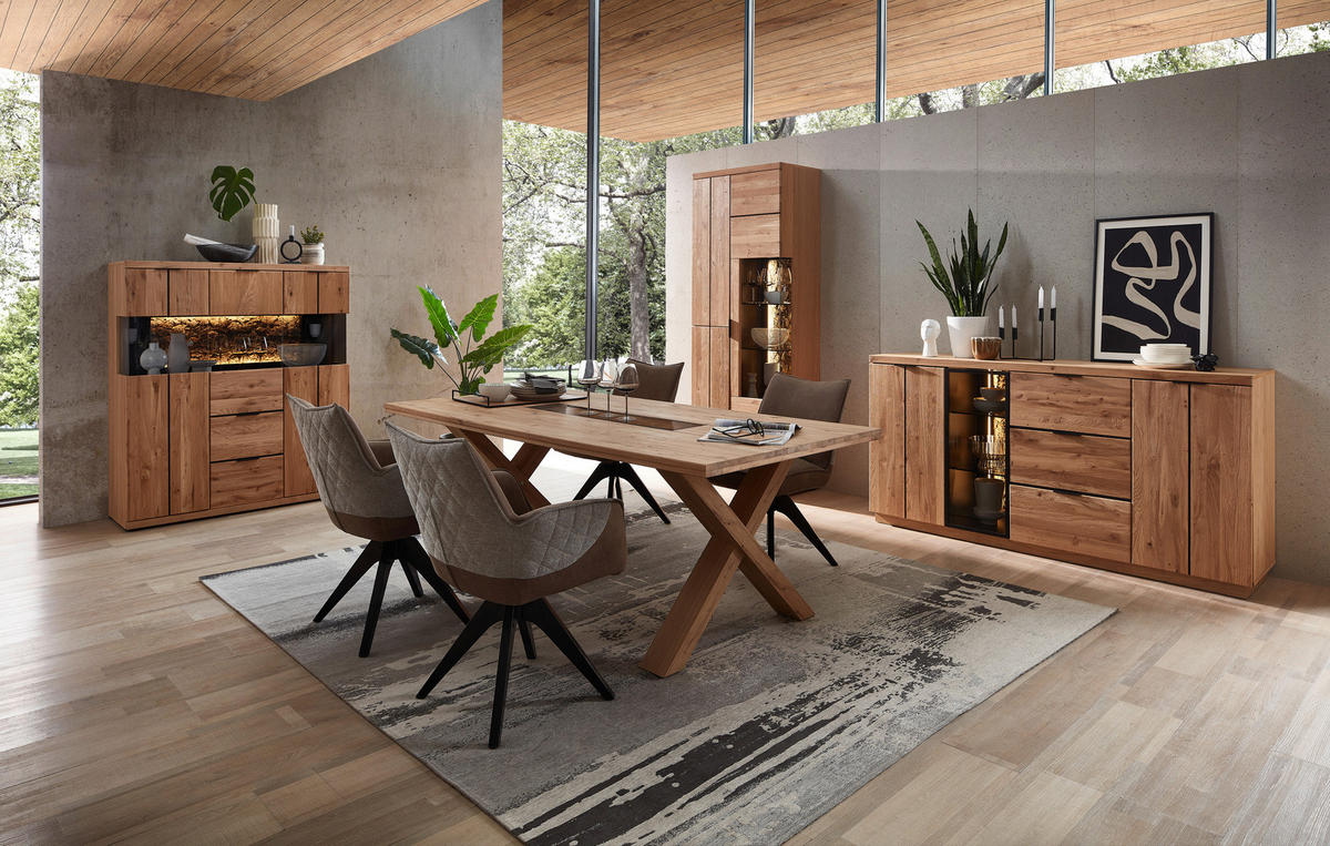 ESSTISCH in Holz, Glas, Holzwerkstoff  - Wildeiche/Schwarz, Natur, Glas/Holz (200/78/100cm) - Livetastic