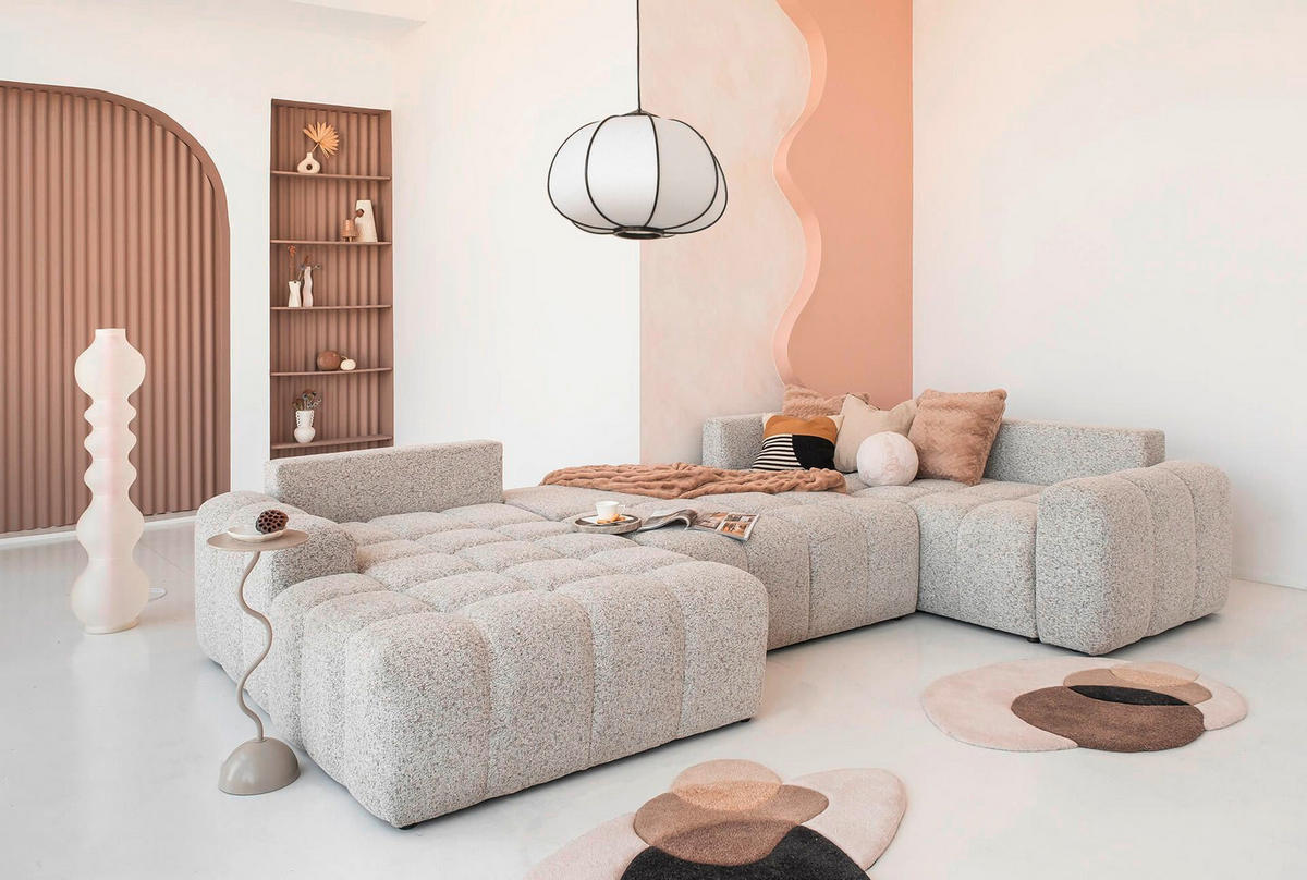 WOHNLANDSCHAFT in Taupe  - Taupe/Schwarz, Design, Kunststoff/Textil (184/333/213cm) - MID.YOU