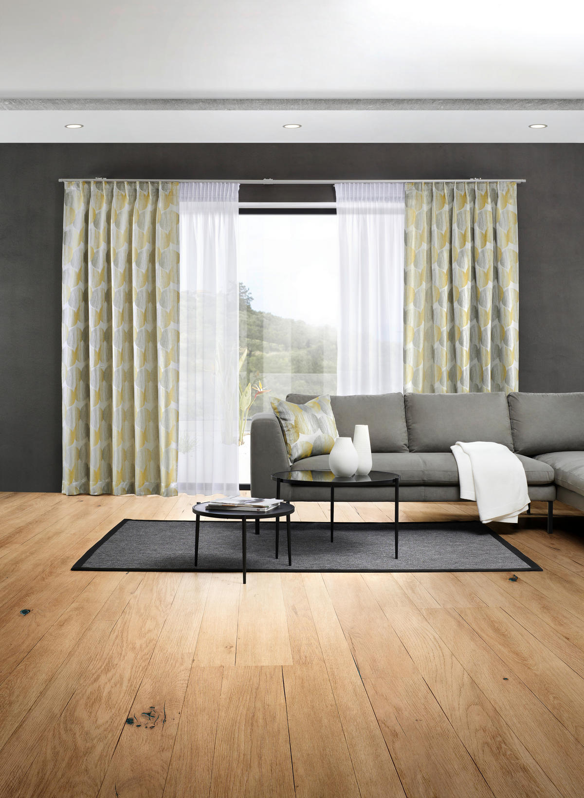 VORHANGSTOFF per lfm blickdicht  - Gelb/Grau, Design, Textil (154cm) - Esposa