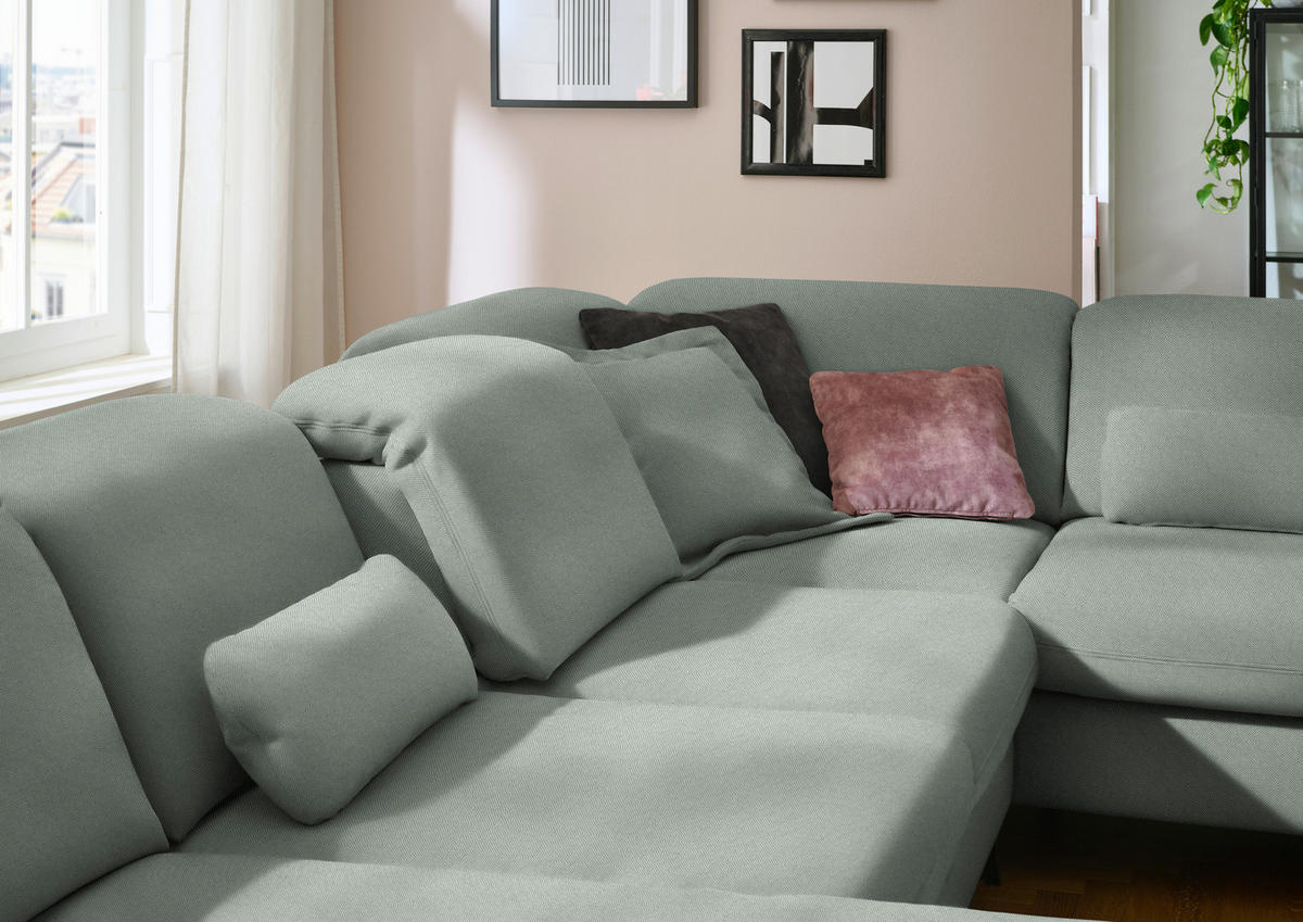 WOHNLANDSCHAFT Chenille Hellgrau  - Hellgrau/Schwarz, Design, Textil/Metall (198/369/255cm) - Beldomo Style