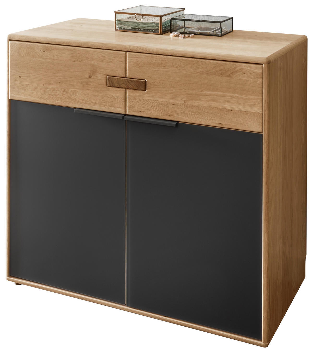 KOMODA, antracit, hrast bianco  - črna/hrast bianco, Natur, kovina/leseni material (100/89/44cm) - Linea Natura