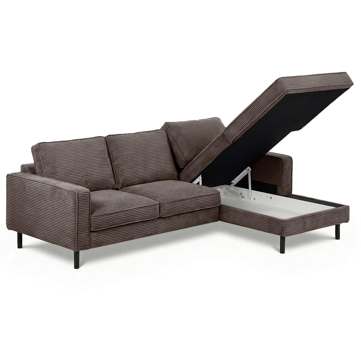 ECKSOFA Taupe Cord Bettkasten, Schlaffunktion, Rücken echt  - Taupe/Schwarz, Design, Textil/Metall (238/166cm) - Livetastic
