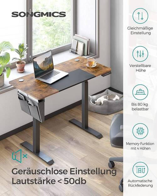 COMPUTERTISCH höhenverstellbar, Kabeldurchlass, Stauraum - Schwarz/Braun, Basics, Holzwerkstoff/Metall (120/60/72-120cm) - Boxxx